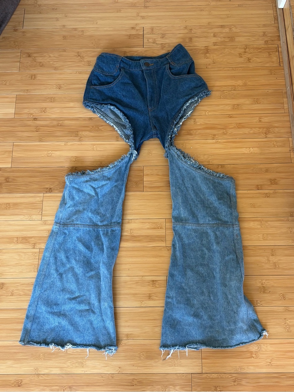 Telfar Distressed Cutout Flare Jeans - Blue